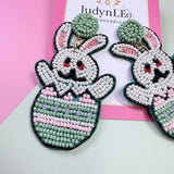 Handmade Beaded Easter Bunny Earrings, Spring Egg Basket Dangle Jewelry
