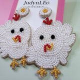 Handmade Beaded Easter Bunny Earrings, Spring Egg Basket Dangle Jewelry