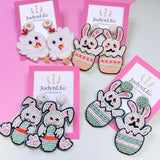 Handmade Beaded Easter Bunny Earrings, Spring Egg Basket Dangle Jewelry