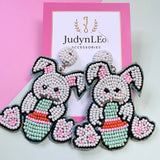 Handmade Beaded Easter Bunny Earrings, Spring Egg Basket Dangle Jewelry