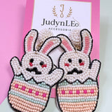 Handmade Beaded Easter Bunny Earrings, Spring Egg Basket Dangle Jewelry