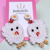 Handmade Beaded Easter Bunny Earrings, Spring Egg Basket Dangle Jewelry