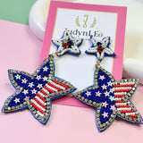 USA Flag Beaded Dangle Earrings July 4th