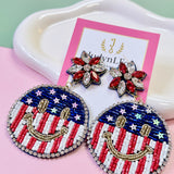 USA Flag Beaded Dangle Earrings July 4th