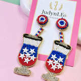 USA Flag Beaded Dangle Earrings July 4th