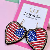 USA Flag Beaded Dangle Earrings July 4th