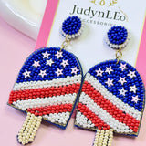 USA Flag Beaded Dangle Earrings July 4th