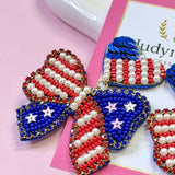 USA Flag Beaded Dangle Earrings July 4th
