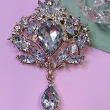 Statement Crystal Crown Drop Brooch Pin