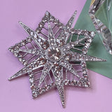 Vintage Crystal Starburst Brooch – Silver Tone Statement