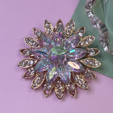 Vintage Iridescent Crystal Flower Brooch – Gold Tone