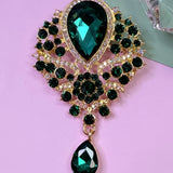 Vintage Emerald Statement Brooch – Gold Tone