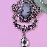 Black Cameo Crystal Drop Brooch