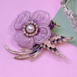 Embroidered Flower Bird Brooch