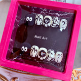 Handmade Press-On Nails (Short Oval)– Cute Black & White Art