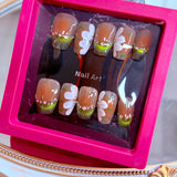Handmade Press-On Nails (Short Coffin)– Olive Blossom Dream