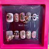 Handmade Press-On Nails (Short Oval)– Dark Romance Charm Set