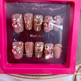 Handmade Press-On Nails (Long Oval)– Blush Crystal Royale