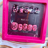 Handmade Press-On Nails (Short Oval)– Pink Chaos Doodle Nails