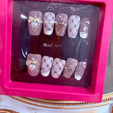 Handmade Press-On Nails (Short Coffin)– Preppy Bow Charm Set