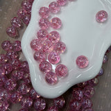 Pink Glitter Crackle Beads | Iridescent Bubble Acrylic Beads 10 PCS