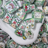 Lucky Mahjong Bear Cabochon Mix | Green Fortune Theme Flatback Charms 6 PCS