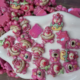 Strawberry Pink Bear Cabochon Mix | Cute Dessert Teddy Flatback Charms 6 PCS
