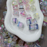 Pastel Holographic Cube Beads | Iridescent Clear Acrylic Square Beads 6 PCS
