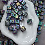 Midnight Holographic Cube Beads | Dark Iridescent Acrylic Square Beads 6 pcs
