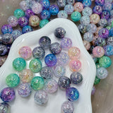 Rainbow Crackle Round Beads | Iridescent Glitter UV Ball Beads 8 pcs
