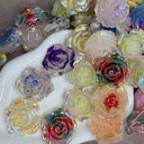 Iridescent Rose Resin Charms | Aurora Floral Beads  3 Pcs
