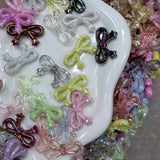 Iridescent Ribbon Bow Resin Cabochons with Star Ends 6 pcs