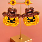Handmade Halloween Seed Bead Earrings: Cowboy Ghost Pumpkin Dangle