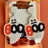 Handmade Halloween Ghost Earrings: Boho Seed Bead Dangle