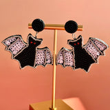 Handmade Halloween Bat Earrings: Boho Sequined Seed Bead