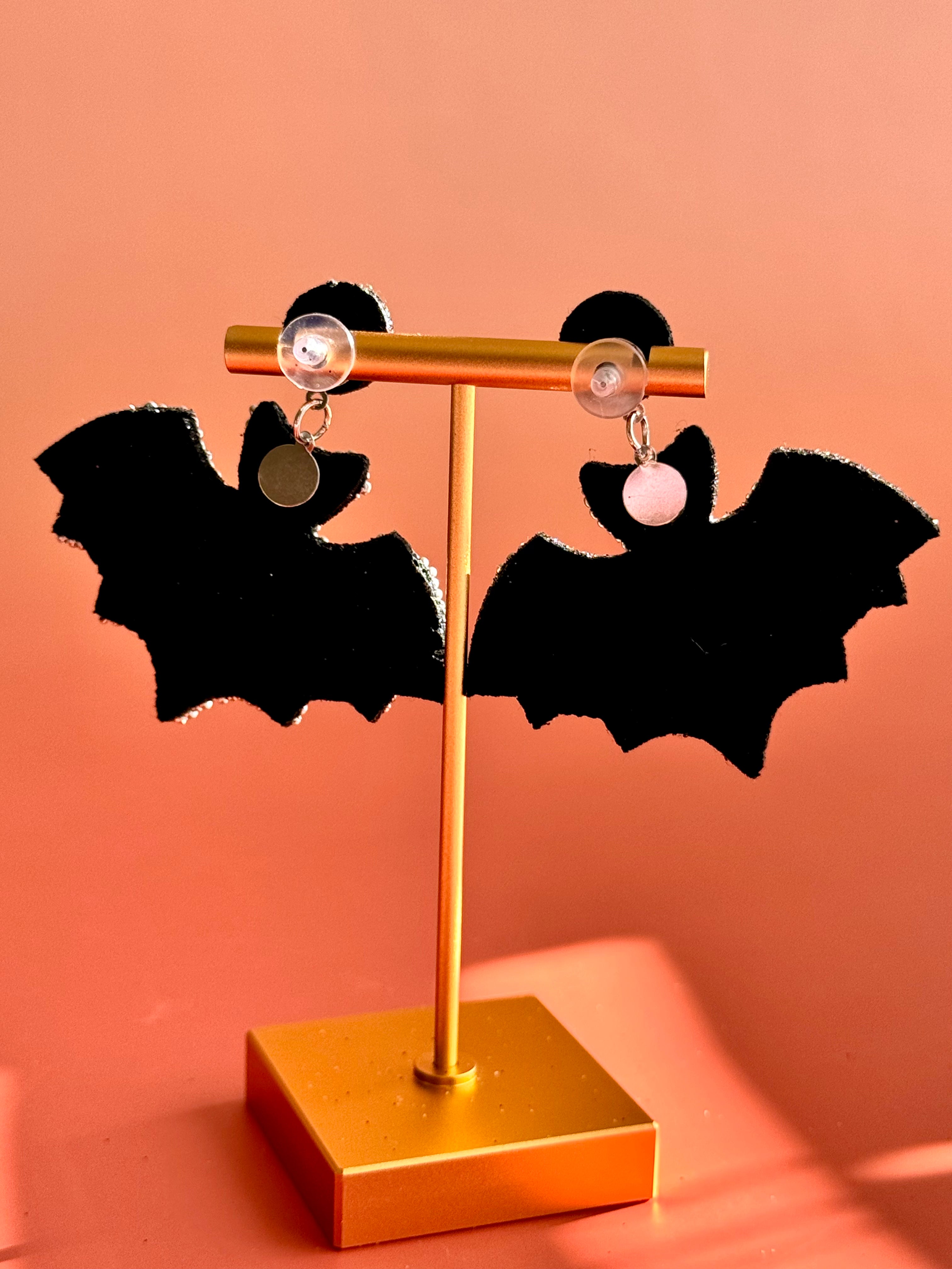 Handmade Halloween Bat Earrings: Boho Sequined Seed Bead
