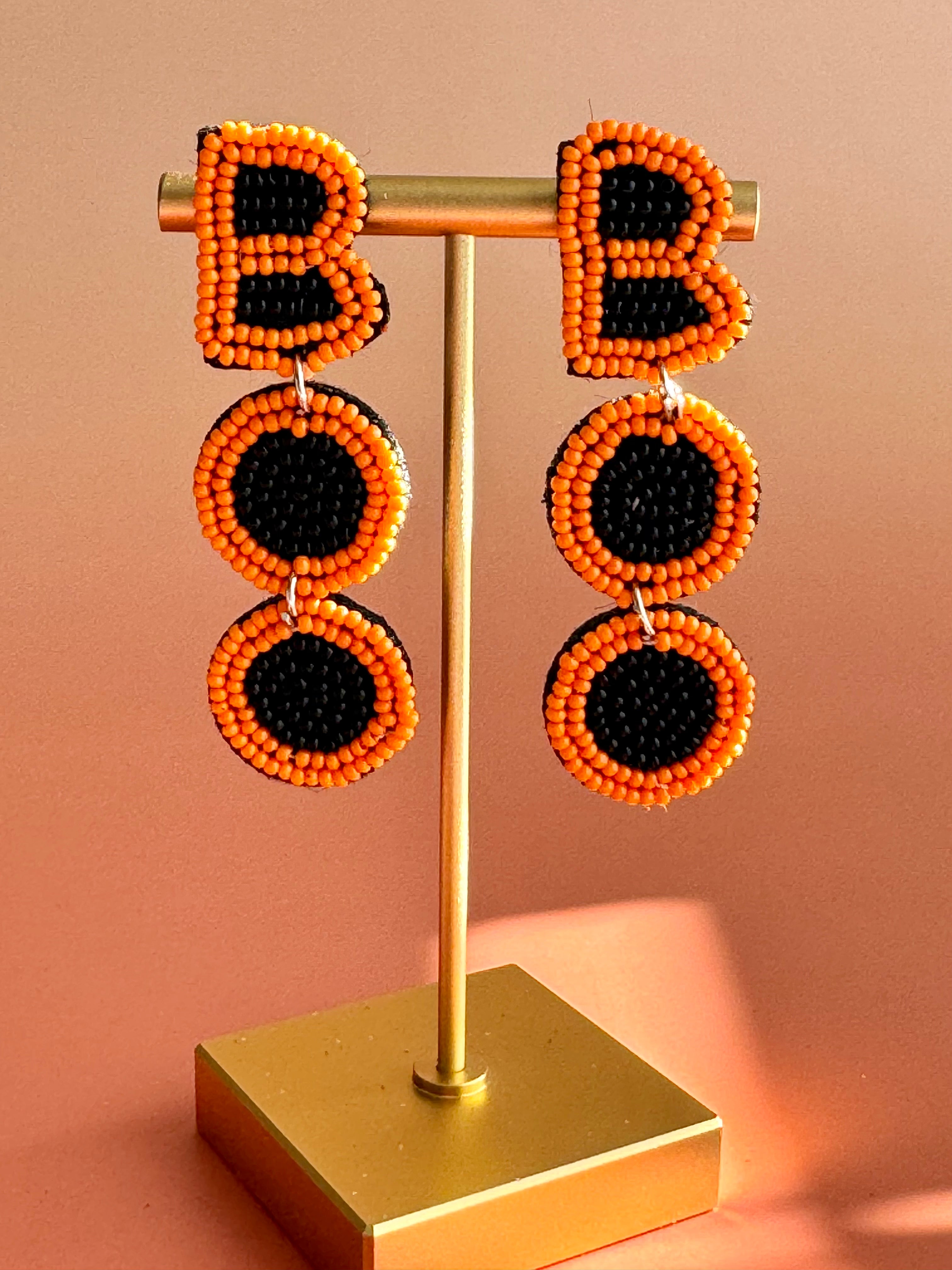 Handmade Halloween Beaded Earrings: Boho BOO Dangle