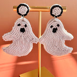 Handmade Boho Ghost Earrings: Seed Bead Dangle