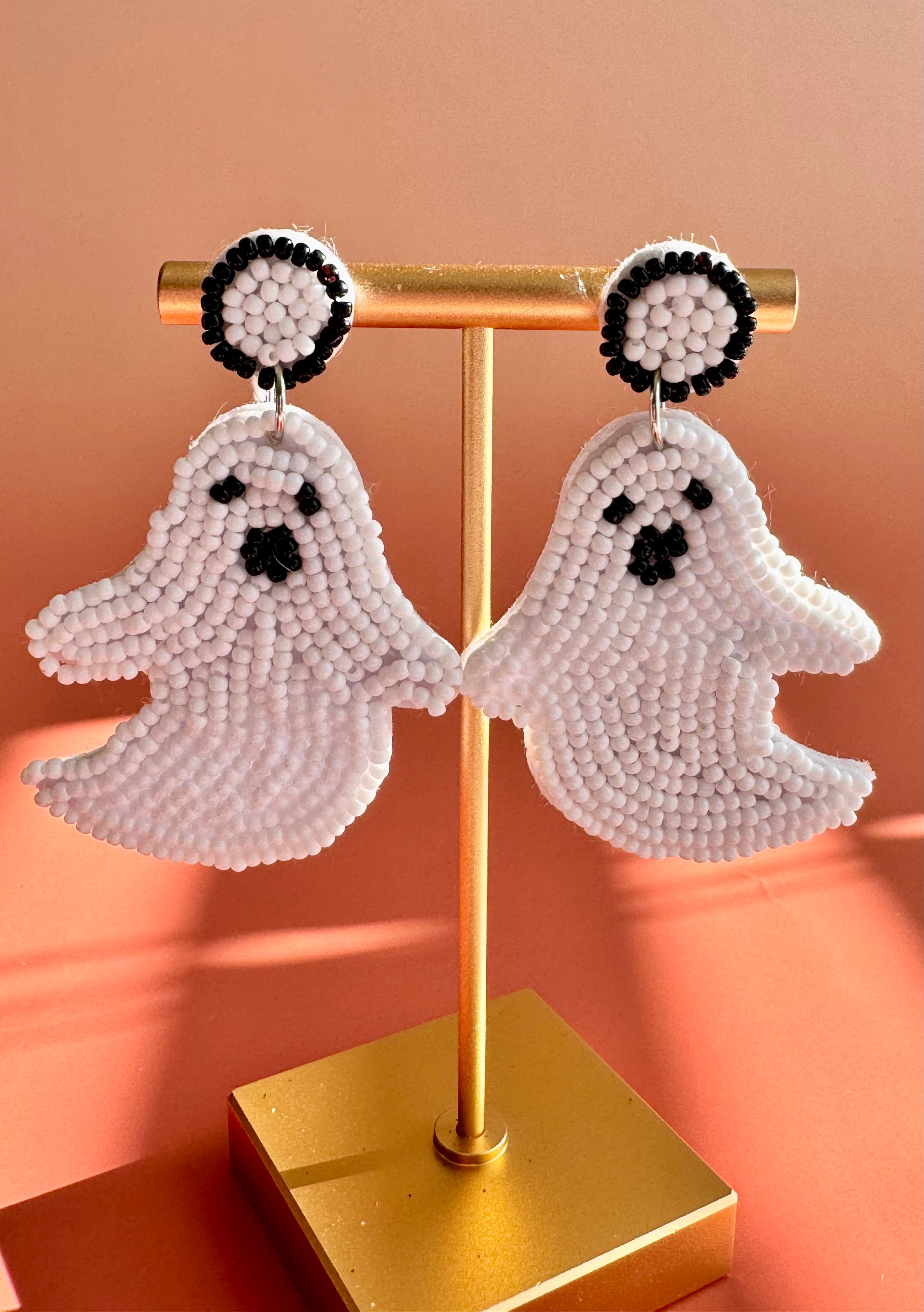 Handmade Boho Ghost Earrings: Seed Bead Dangle