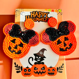 Handmade Minnie Pumpkin Earrings: Beaded Jack O' Lantern Dangle