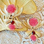 French Gold Plated Rhinestone /Resin Dangle Earring Silver Post Pink