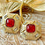 French Gold Plated Resin/Crystal Earring Silver Post Red Square