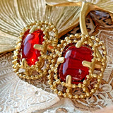 Vintage French Gold Plated Resin Earring Silver Post Red VTGWRD