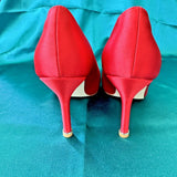 3" Hangisi RED Satin Rhinestone Crystal High Heel pumps Luxury shoe US5.5