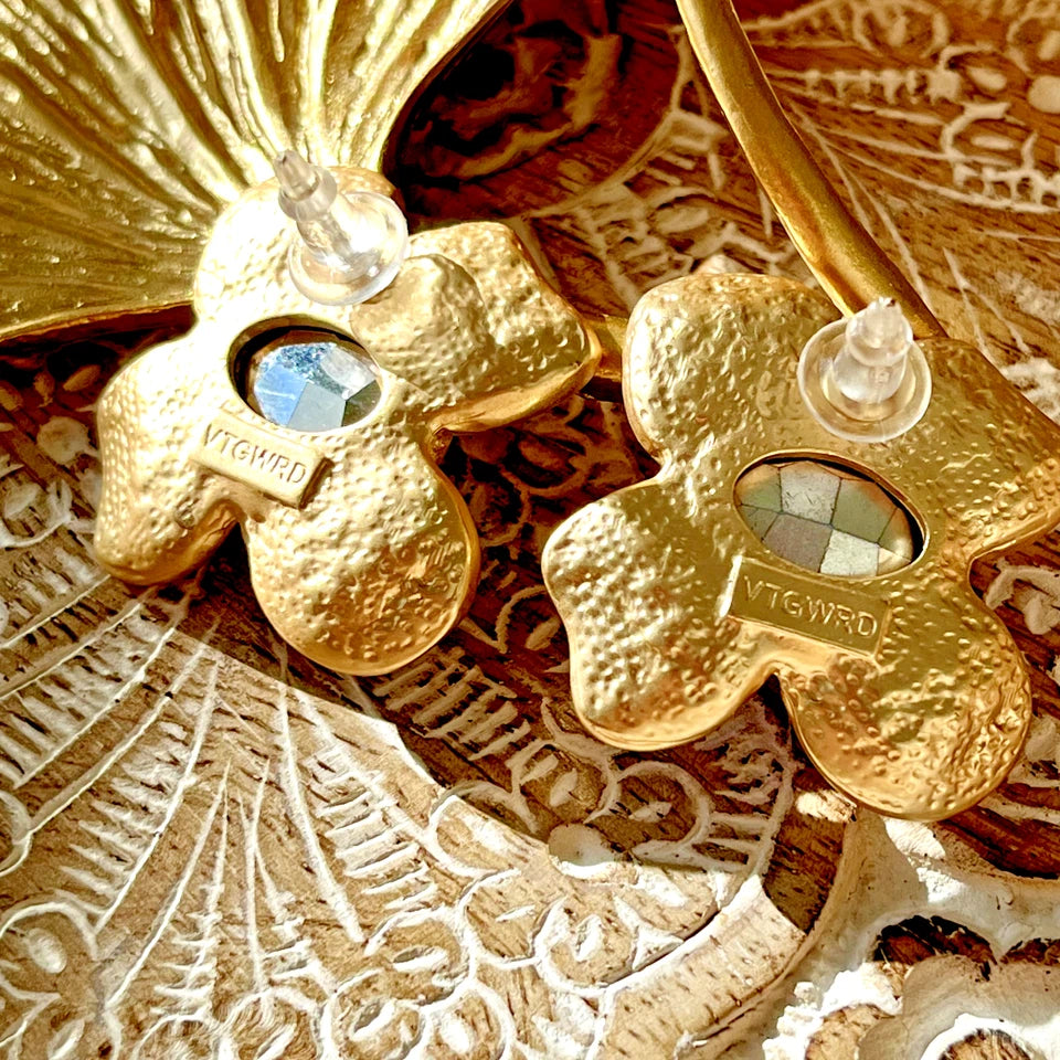 Victoria Gold Plated Crystal Earring Silver Post Green/Gold VIRA