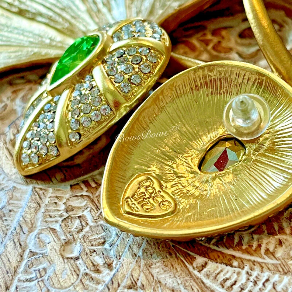 Victoria Gold Plated Crystal Earring Silver Post Green/Gold VIRA