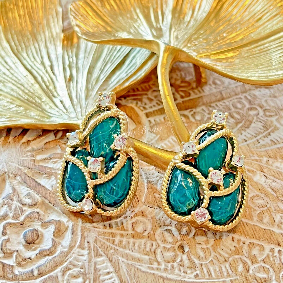 Victoria Gold Plated Resin Earring Silver Post Green/Gold HI CRISS