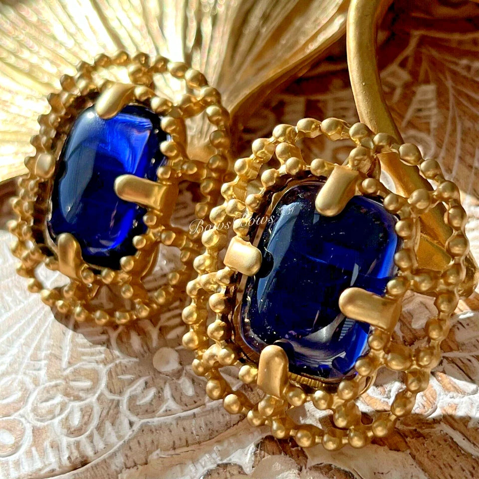 Vintage Gold Plated Resin Earring Silver Post Blue VTGWRD