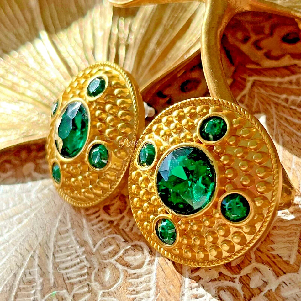 Victoria Gold Plated Crystal Earring Silver Post Green YOSCA