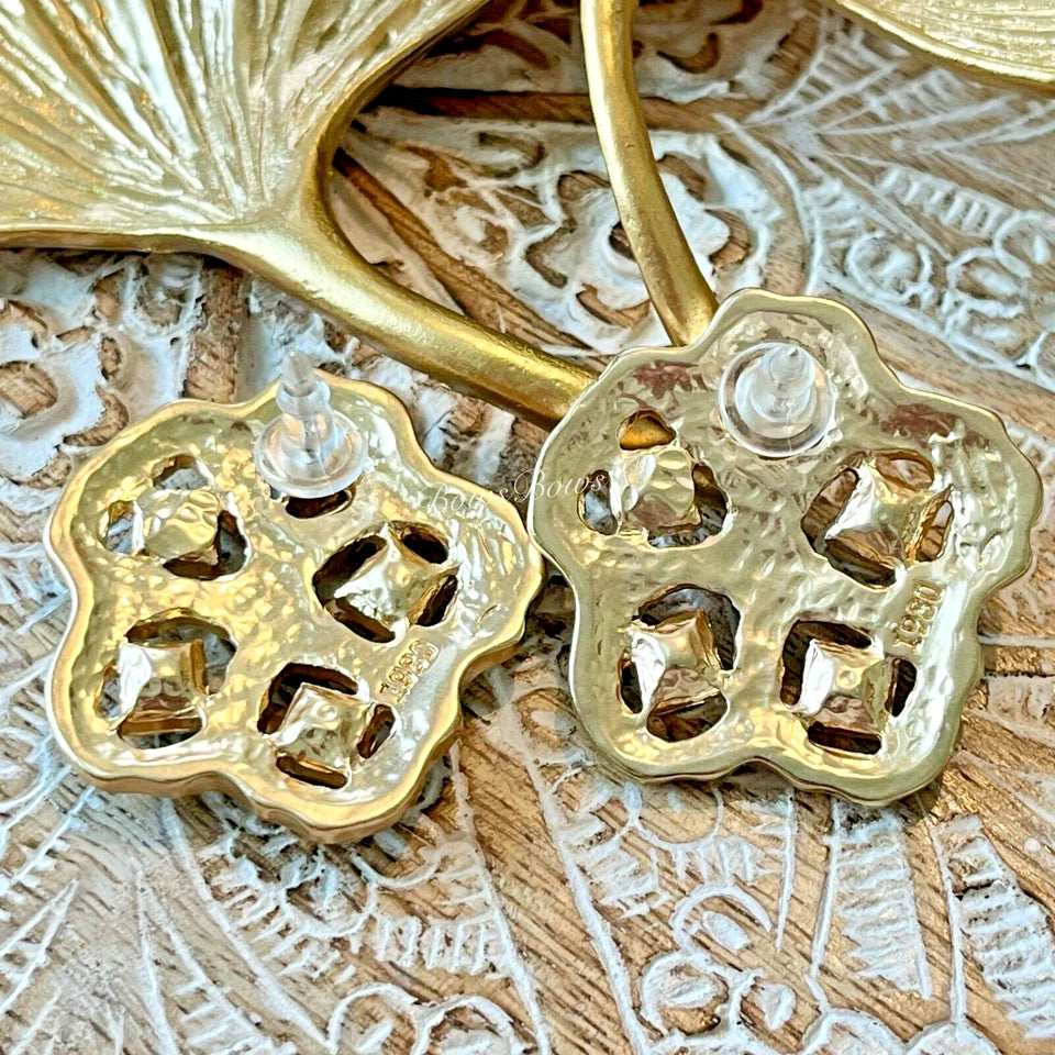 Victoria Gold Plated Crystal Earring Silver Post Blue/Green 1980